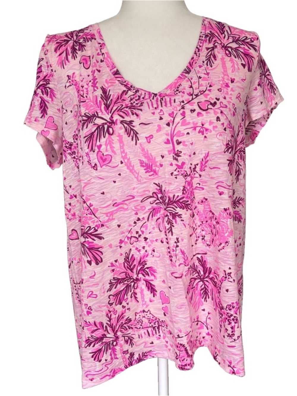 Lilly Pulitzer Etta Slub Cotton V Neck Tee in Wild About You Size L Preppy